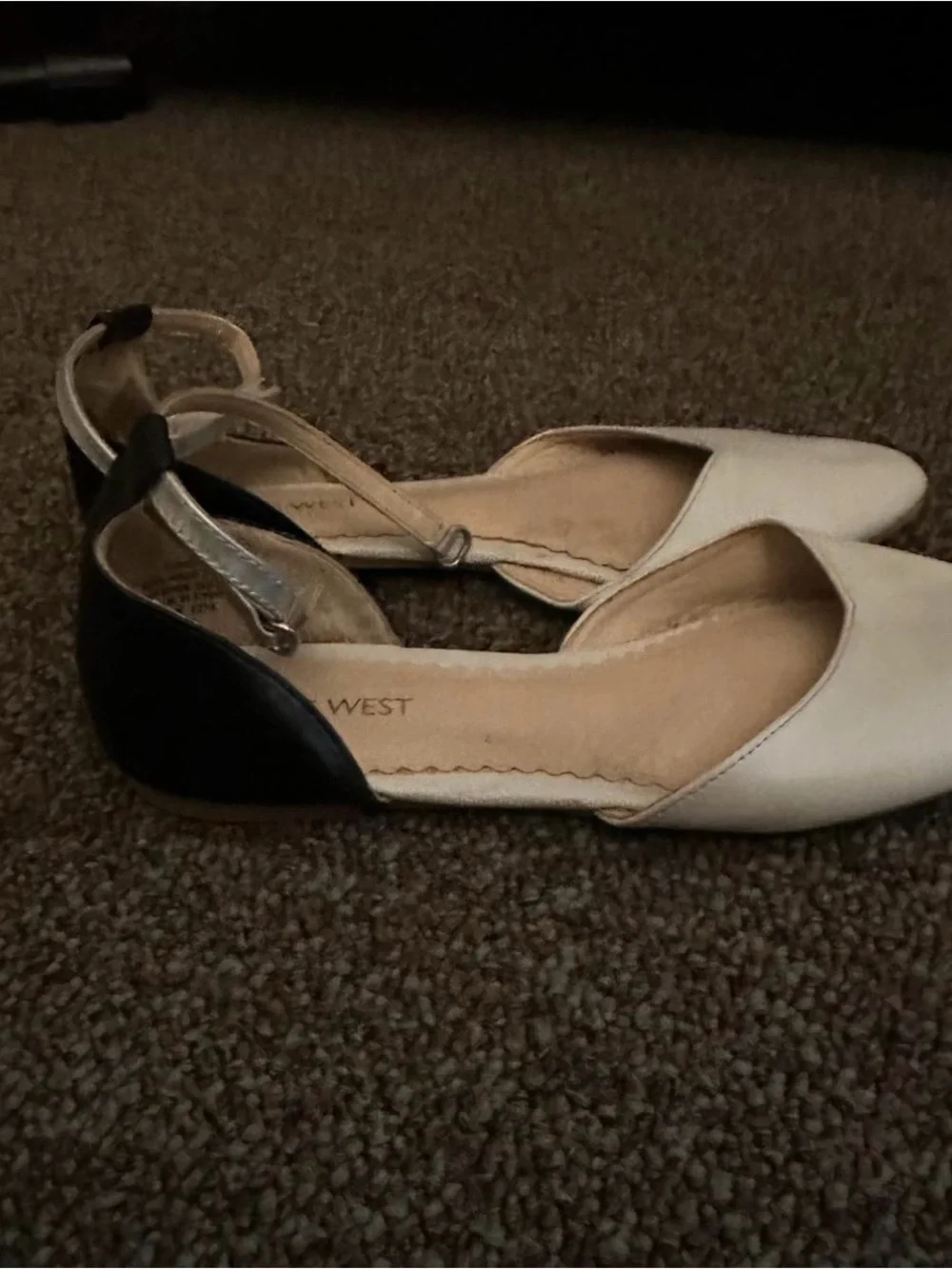 Nine West Girls Two-Tone Ankle-Strap Flats in White and Black